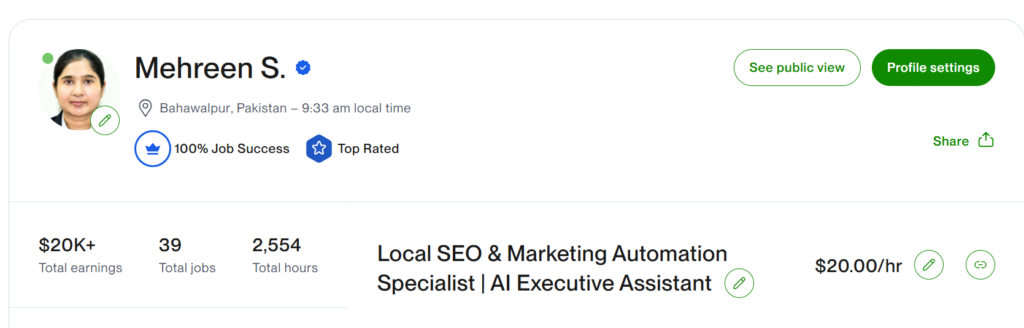 Upwork profile